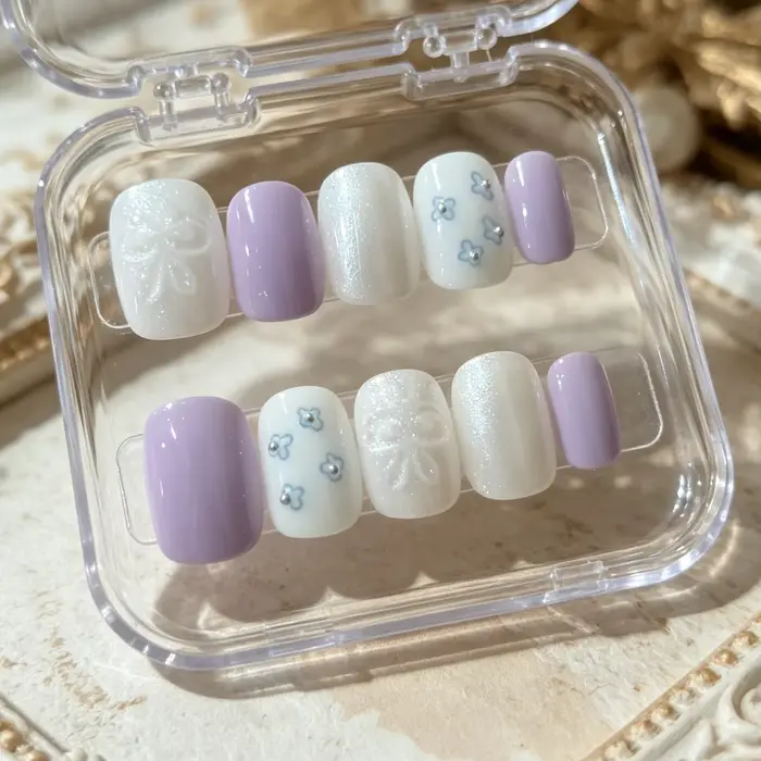 10 faux ongles carrés courts pressés à la main, magnifiques faux ongles en violet lavande élégant, a