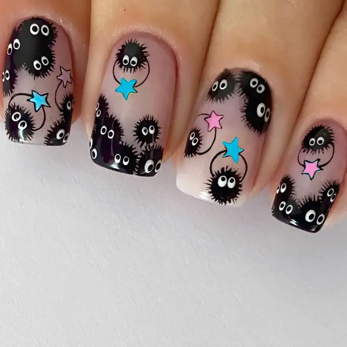 24 pièces carré couverture courte presse sur ongles Halloween drôle faux