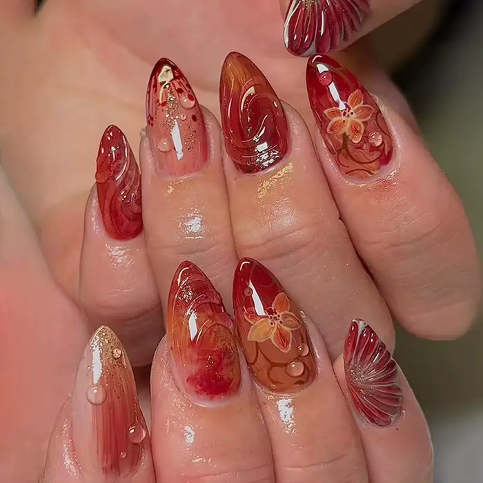 30 faux ongles rouges à pression avec paillettes brillantes, pour fêtes et mariages