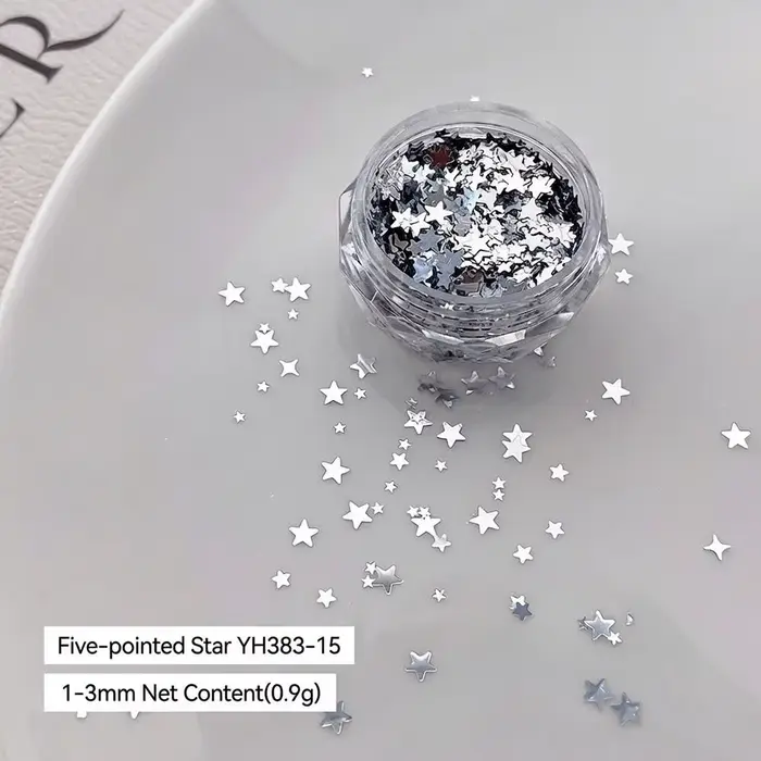 1 boîte de paillettes 3D argentées en forme d'étoile pour nail art, mélange de 1 à 3 mm, flocons sci