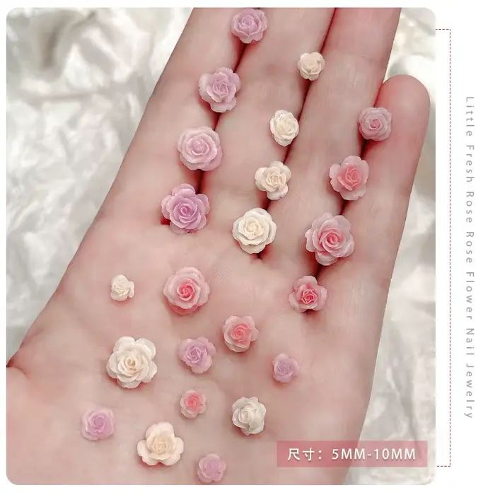 50 pièces 3D mélange de tailles belles fleurs de roses en fleurs résine adhésive Nail Art strass déc