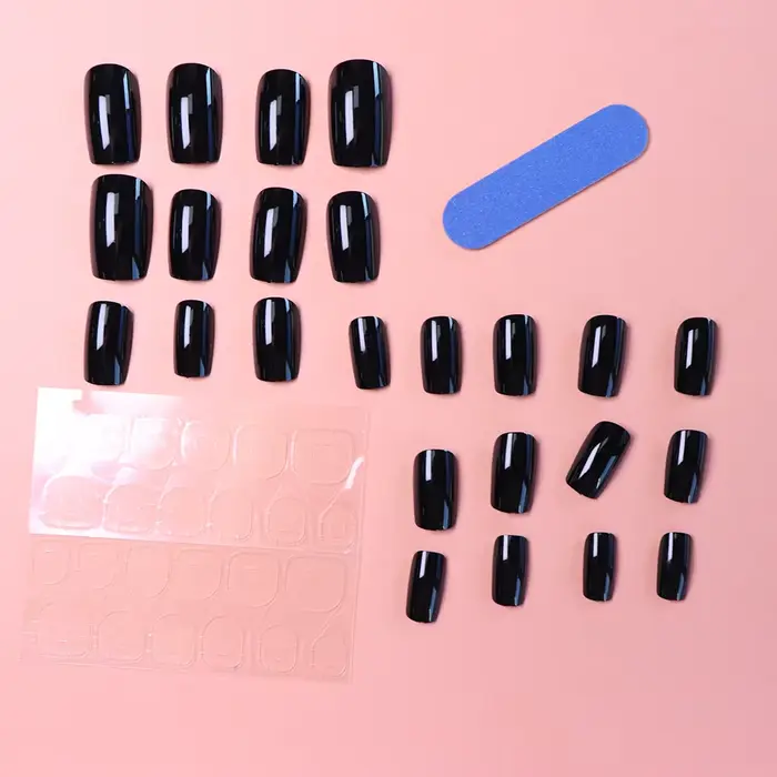 ARTAUG 24 pièces presse moyenne sur les ongles carré noir haute Saturation ongles breloques presse s