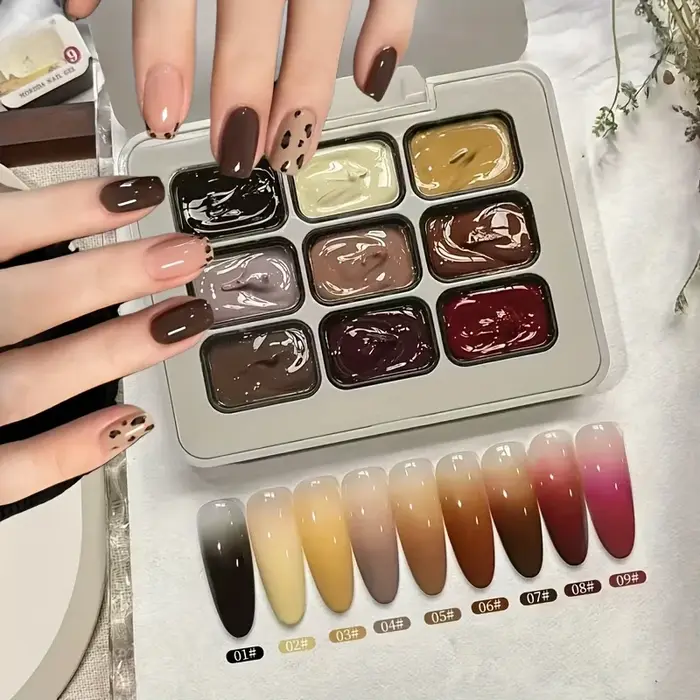 Ensemble de vernis à ongles en gel solide kaki 9 couleurs