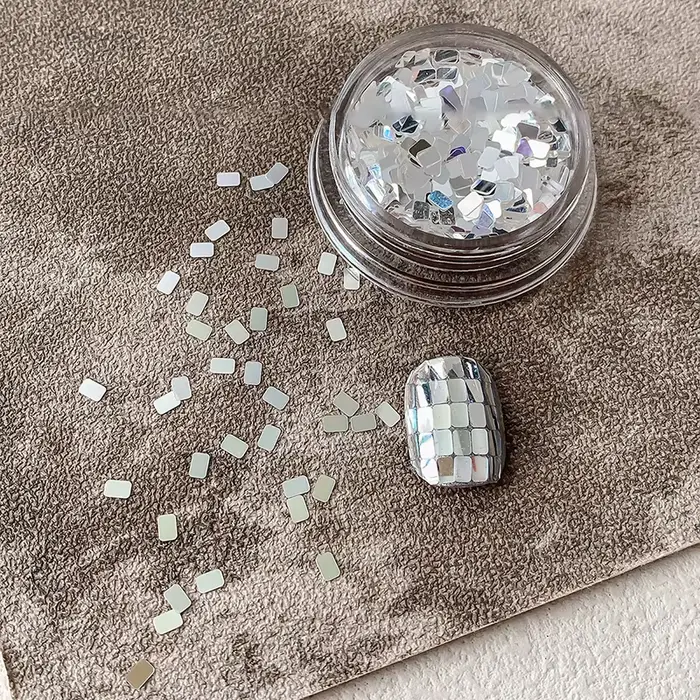 Bijoux à paillettes pour ongles carrés en argent