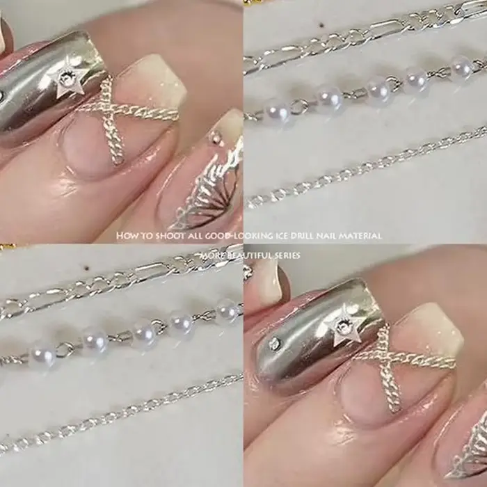 Chaînes à ongles or argent perles de pierre