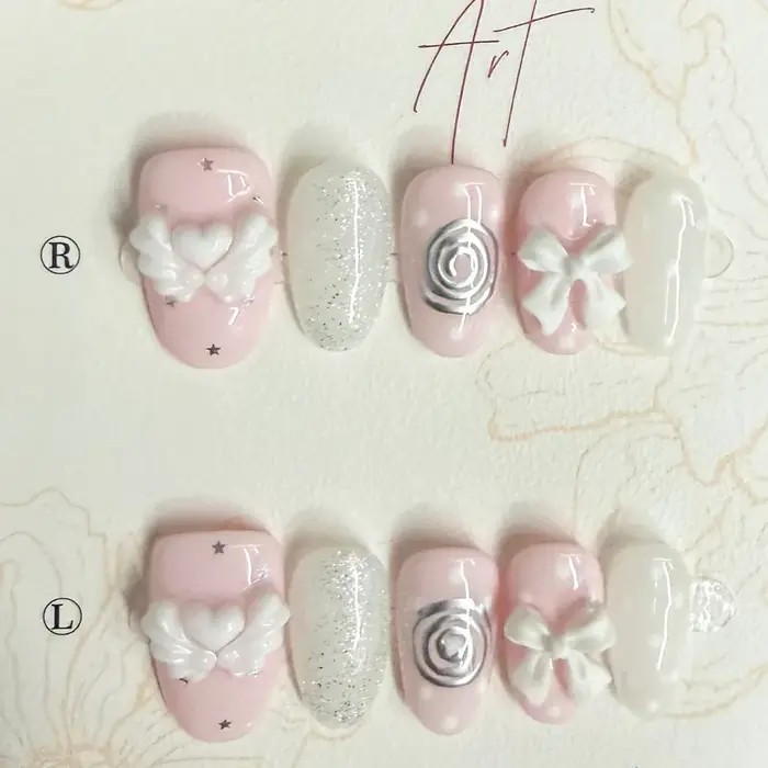 Faux ongles coréens vintage Wishcore courts faits à la main à presser