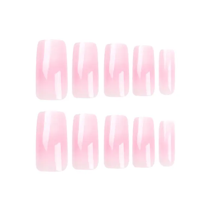 24 faux ongles carrés longs rose ombré à presser