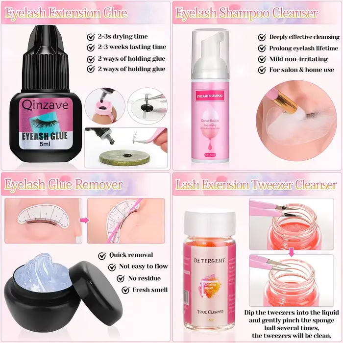 Kit de pratique d'extension de cils 470 pièces pour débutants, comprend tête de mannequin, colle, sh