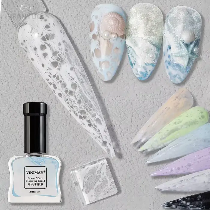 Bulle océan vague Nail Art colle ongles Poke blanc noir dentelle creux dégradé couleur