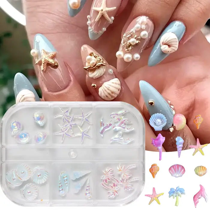 Accessoire d'art d'ongle de plage d'été 3D Aurora avec palmiers