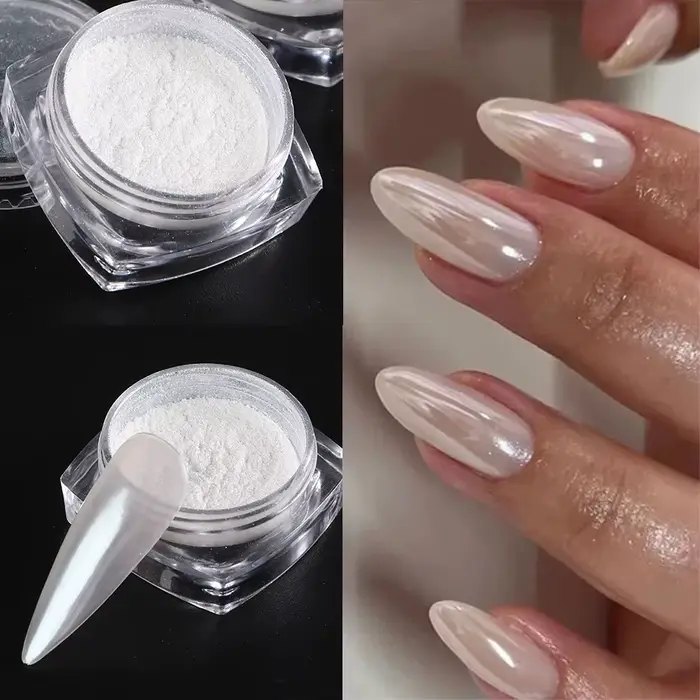 Poudre de paillettes pour ongles blanc nacré effet lune