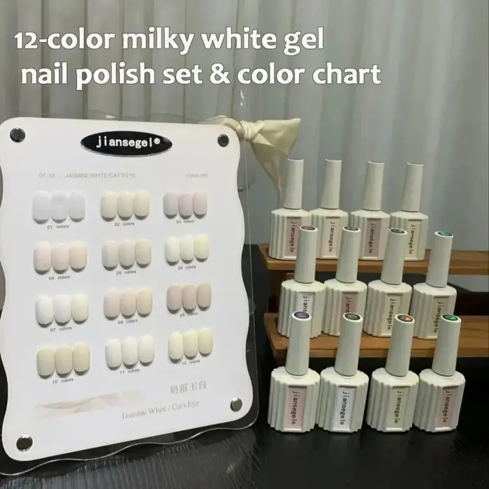 Kit de vernis gel pour manucure française blanc 12 couleurs avec nuancier