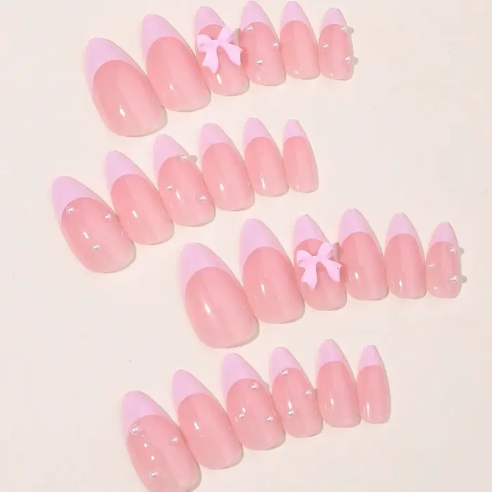 Faux ongles français pointus rose