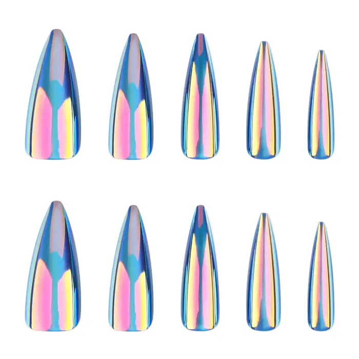 24 pièces faux ongles œil de chat bleu portable longs faux ongles aiguilles Simple presse sur Nail A