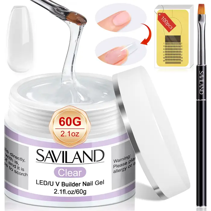 SAVILAND Builder Kit de gel pour ongles 60g Ensemble d'extension d'ongles transparent avec 100 forme