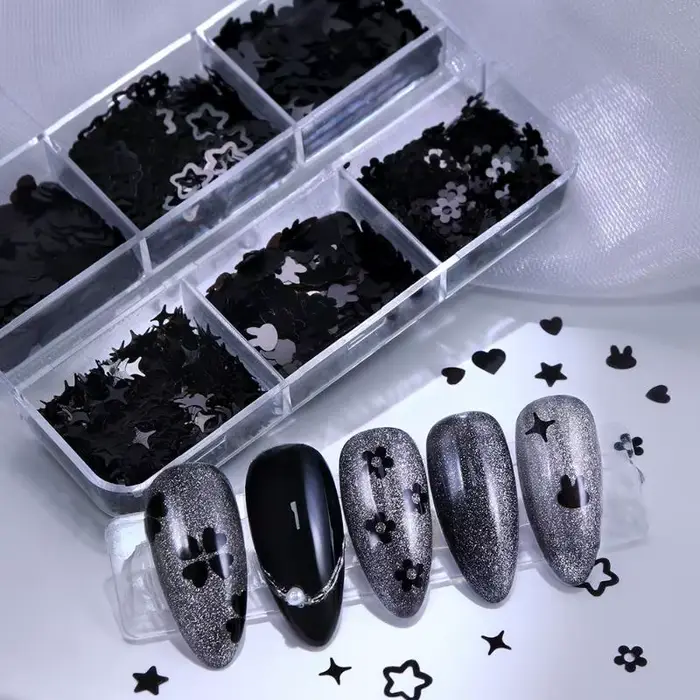 6 grilles bricolage ongles manucure noir en forme de coeur papillon étoile