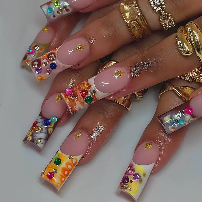 24 pièces rose imprimé léopard presse sur ongles carré faux ongles diamant Y2k faux ongles français 