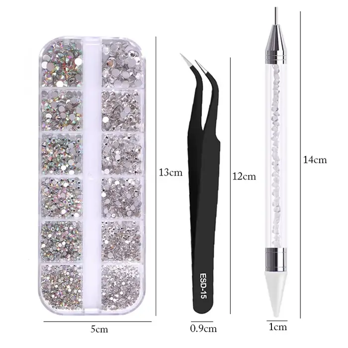nail art accesoires ongle decoration strass ongle Strass multi-tailles 3D cristal, 3 pièces/ensembl