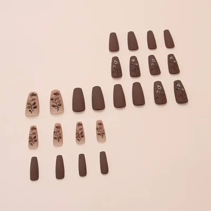 Fleur de Caramel 24 pièces presse sur ongles rose dégradé faux