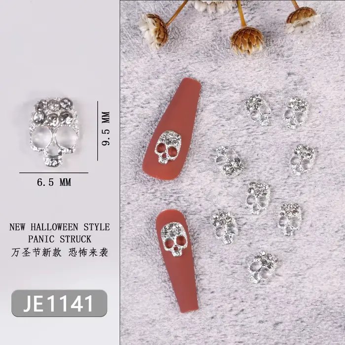 Breloques pour ongles en forme de croix Punk à paillettes complètes, 7x11.5cm, croix en métal argent