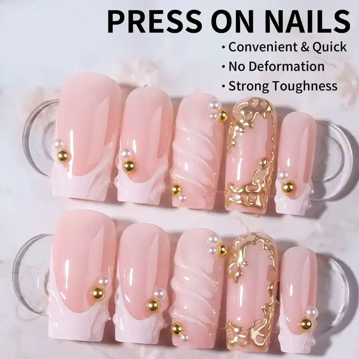 24 pièces par ensemble. Faux ongles rectangulaires 3D en gel