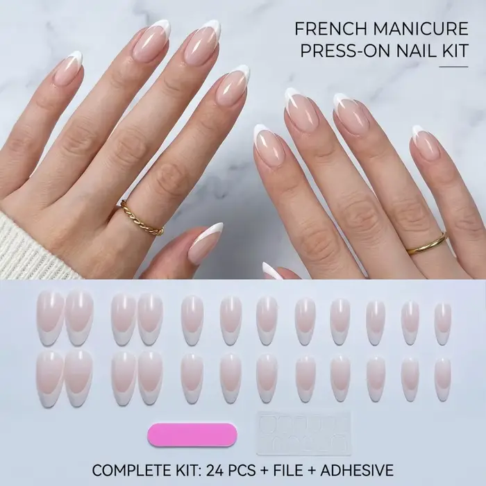 24 faux ongles classiques à bout français