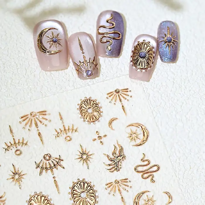 Autocollants pour ongles étoiles serpent or argent, décalcomanies de décoration d'ongles 5D auto-adh
