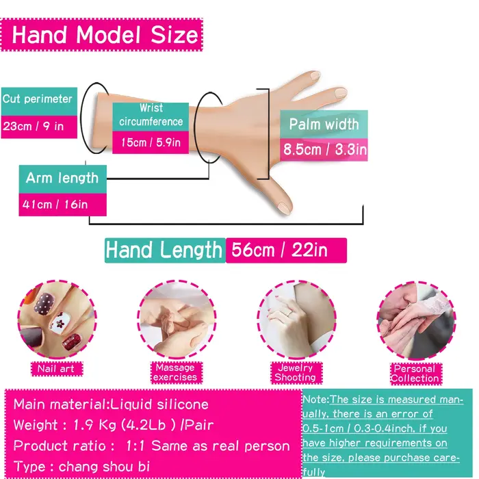 1 modèle de main féminine peinture en Silicone enseignement faux bras Long TPE manucure Art affichage pratique des doigts pour les ongles en acrylique LAM01