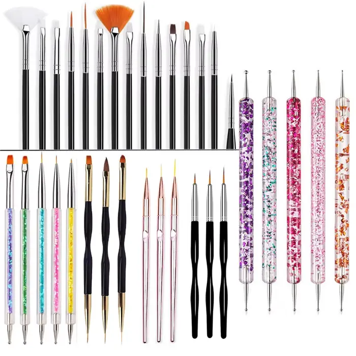 5/20 pièces Nail Art brosse conception pointe peinture dessin sculpture pointillage stylo FlatFan Liner acrylique Gel UV vernis manucure outils