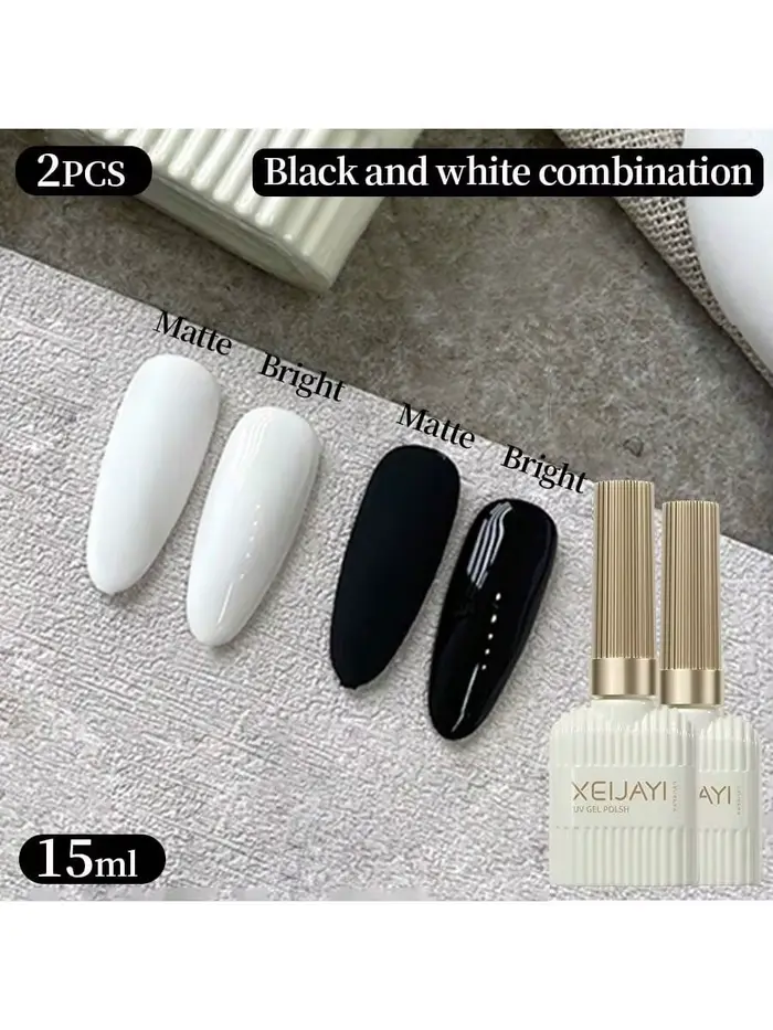 Vernis à ongles Gel blanc et noir, 2 pièces, 15ML, UV/LED, à tremper, pour Nail Art, bricolage, Salo