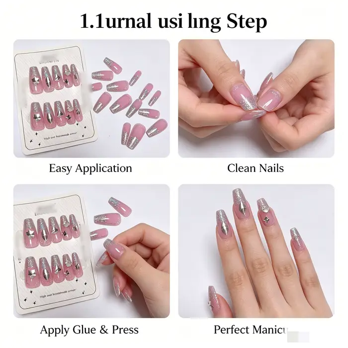 Faux ongles à presser, kit complet de 24 pièces