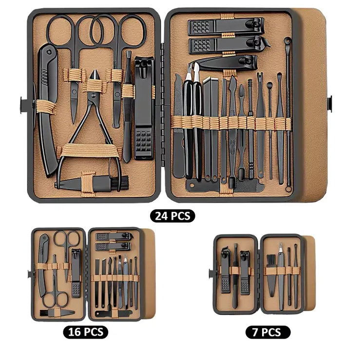 7/16/24 pièces ensemble de manucure professionnel coupe-ongles Kit de pédicure en acier inoxydable outil de soin des ongles Kit de toilettage avec voyage luxueux