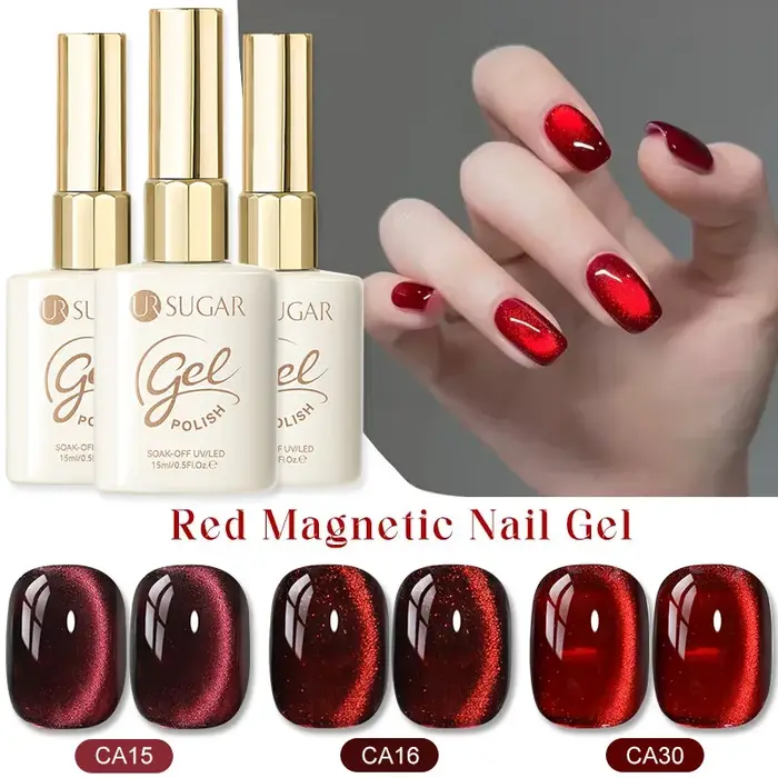 UR SUGAR 15ml 3 pièces vernis à ongles Gel magnétique chat rouge Super brillant rubis