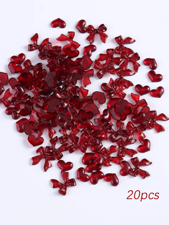 Charmes pour ongles pour la Saint-Valentin - Formes de cœur rouge et de nœud pour la manucure