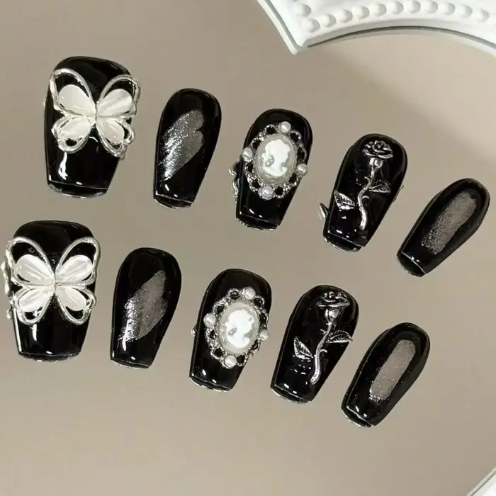 Ensemble de 10 faux ongles trapézoïdaux faits à la main