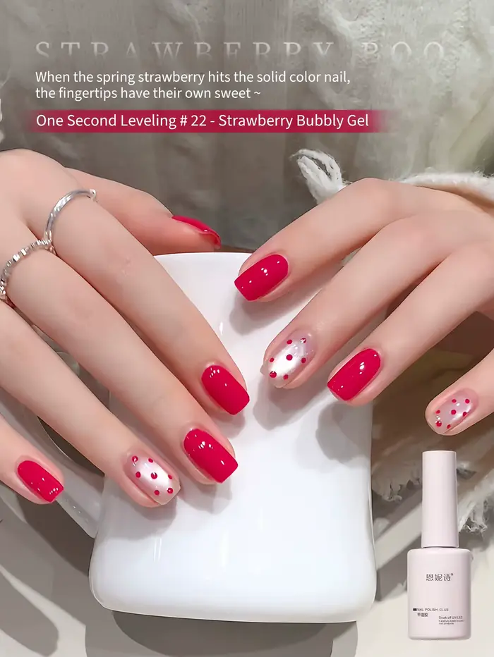 Vernis à ongles gel rouge 12 ml, 1 pièce, couleur rouge fraise douce et pâle, haute brillance, à ret