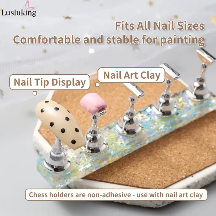 Support magnétique pour ongles en acrylique, motif cœur rose irisé, pour présentation et entraînemen