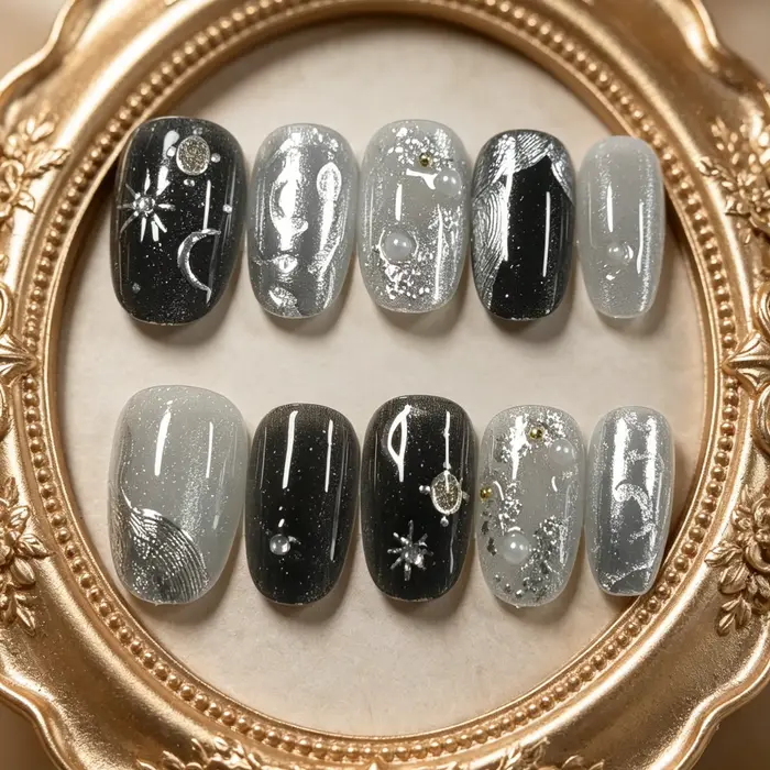 10 faux ongles ovales pressés à la main