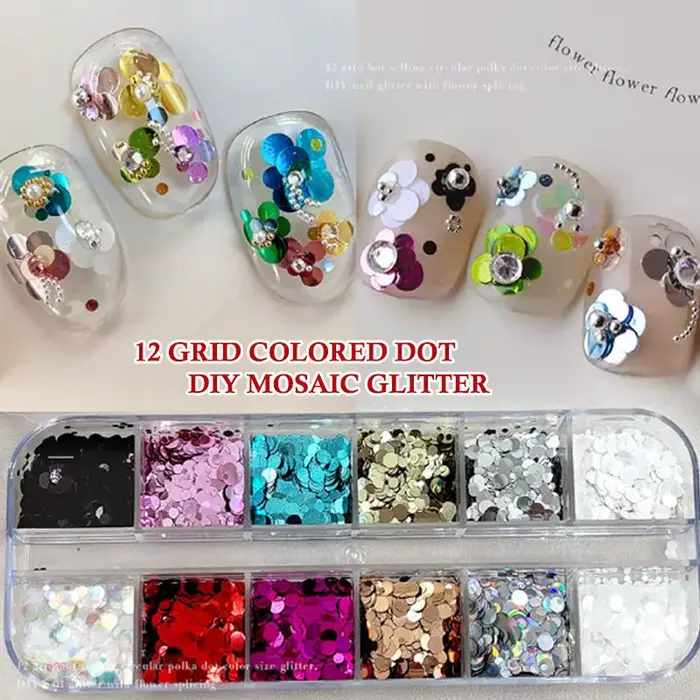 12 Grilles de Mini Paillettes Rondes pour Nail Art