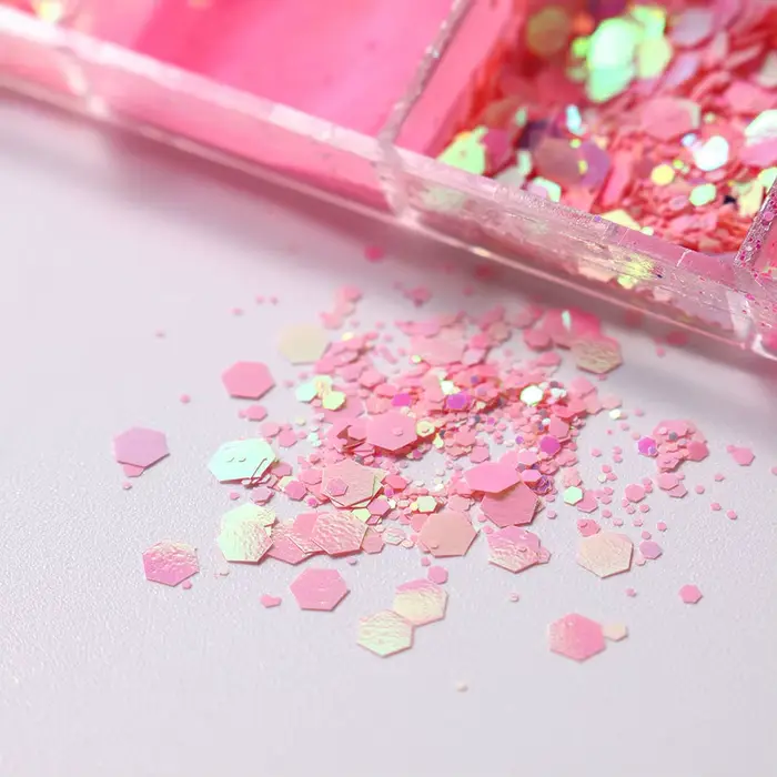 Poudre à ongles à paillettes rose