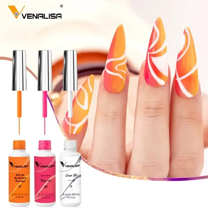 VENALISA Liner Gel 8ml 21 couleurs-Gel de peinture pour Nail Art avec pinceau fin pour pointes françaises