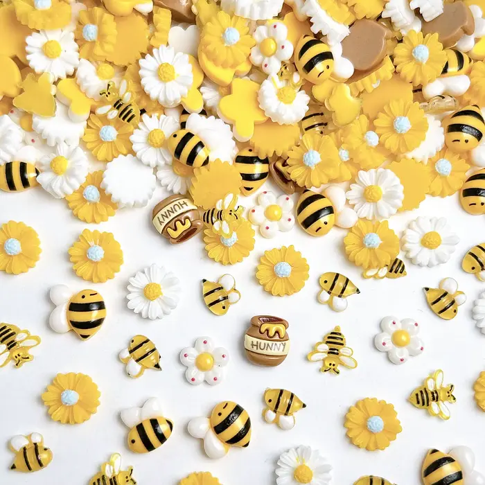 50 pièces 3D dessin animé mignon jaune abeille Nail Art breloques créatif potelé miel peut tournesol