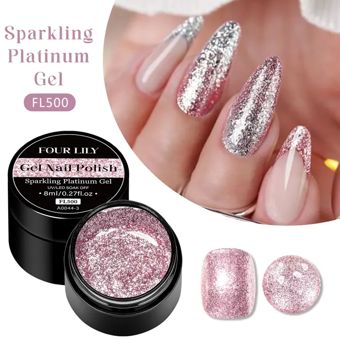 Quatre Lily 8ml or scintillant platine vernis à ongles paillettes longue durée Semi Permanent Nail Art peinture Gel