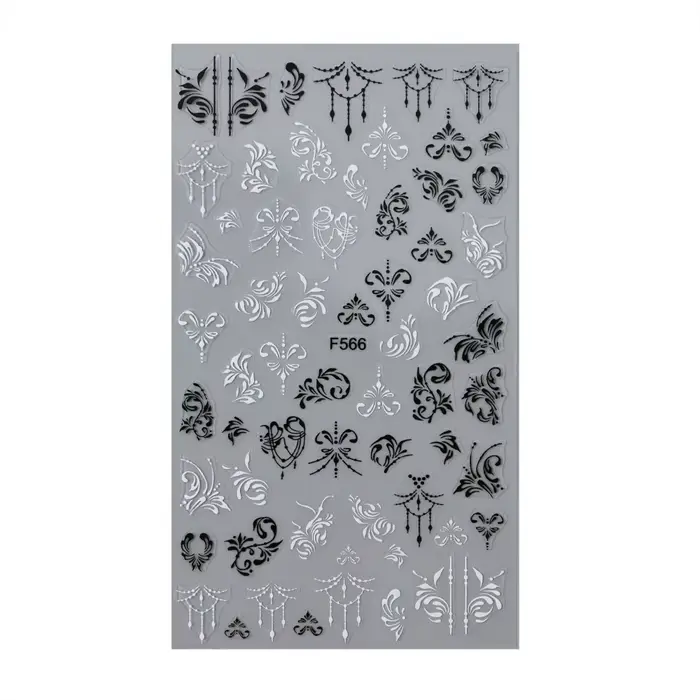Autocollants 3D fleurs en dentelle noire et blanche pour Nail Art, étiquette auto-adhésive à ligne g