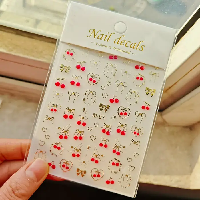 1 autocollant pour ongles 5D motif fraise rouge mignonne