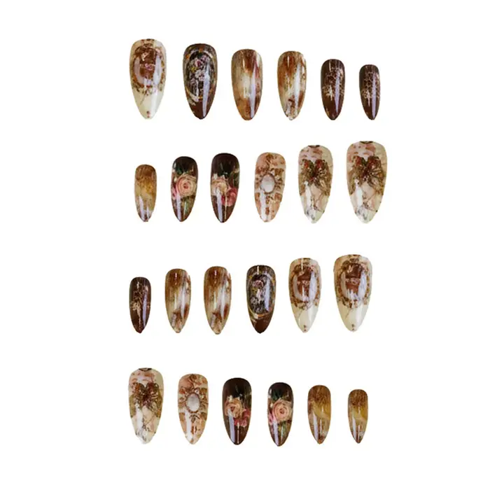 24 pièces ambre Rose faux ongles presse