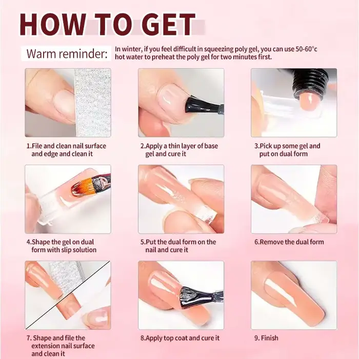 8 pièces/ensemble Poly Extension Gel ensemble Nail Art Polygels Kit clair blanc couleur ongles UV Gel pointe forme