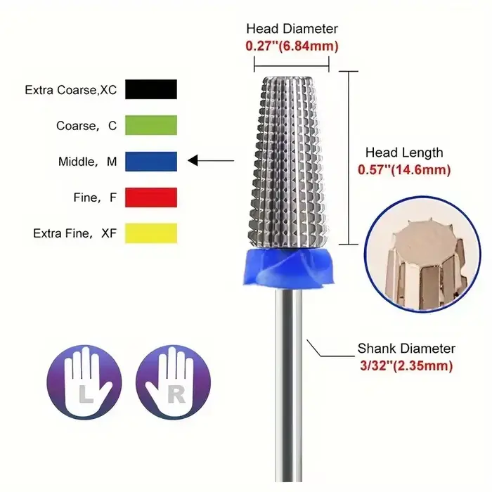 Foret à ongles en céramique 5 en 1, pour perceuse électrique, fraise à tige de 3/32 pouces, retrait 