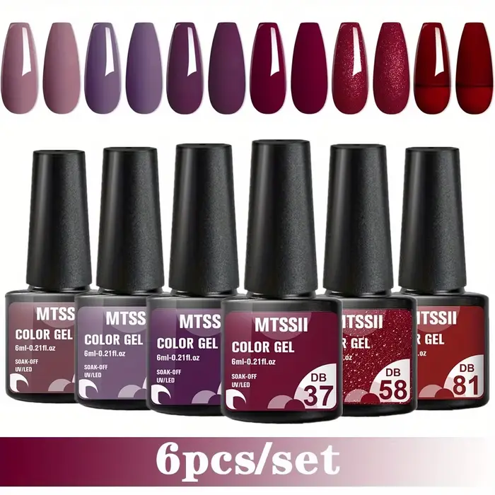 Kits de vernis à ongles Gel de couleur unie, 6 pièces/ensemble, paillettes de couleur unie, noir, bl