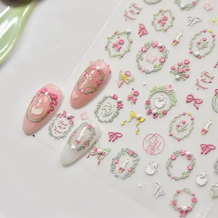 Autocollants pour ongles en cristal et diamant, mélange de fleurs de cygne rose, cadre papillon, aut